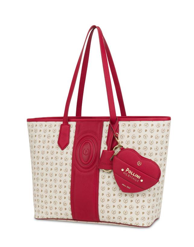 Pollini Shopping Bag Heritage 70th Anniversary Avorio/rosso In Linea