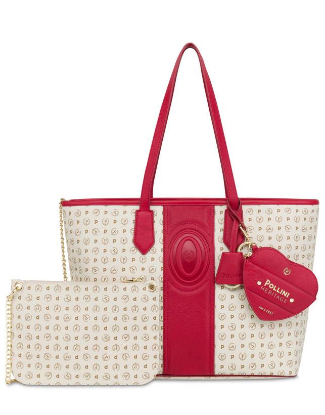 Pollini Shopping Bag Heritage 70th Anniversary Avorio/rosso In Linea
