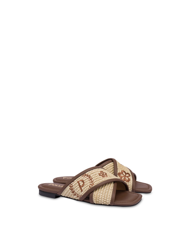 Pollini Sandali Flat In Paglia Intrecciata Macro Heritage Naturale/marrone Shopping Online