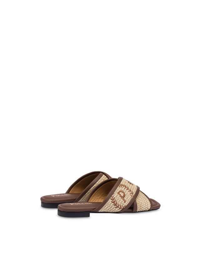 Pollini Sandali Flat In Paglia Intrecciata Macro Heritage Naturale/marrone Shopping Online