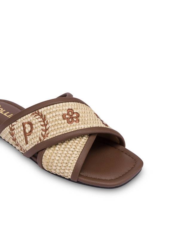 Pollini Sandali Flat In Paglia Intrecciata Macro Heritage Naturale/marrone Shopping Online