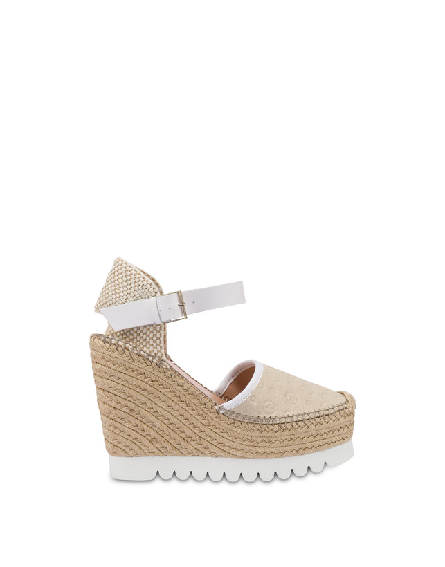 Pollini Sandali Con Zeppa Espadrillas Heritage Logo Embossed Avorio