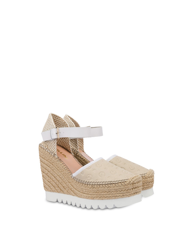 Pollini Sandali Con Zeppa Espadrillas Heritage Logo Embossed Avorio Presa