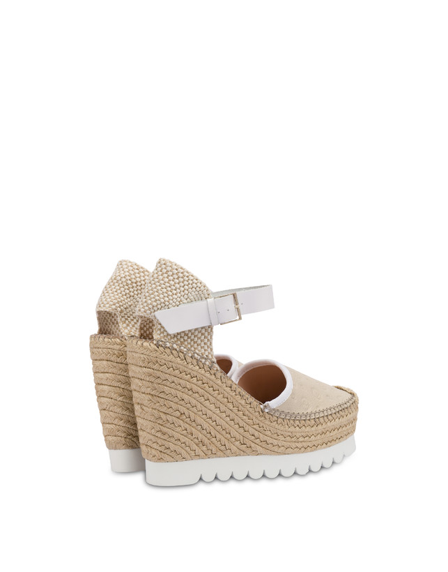 Pollini Sandali Con Zeppa Espadrillas Heritage Logo Embossed Avorio Presa