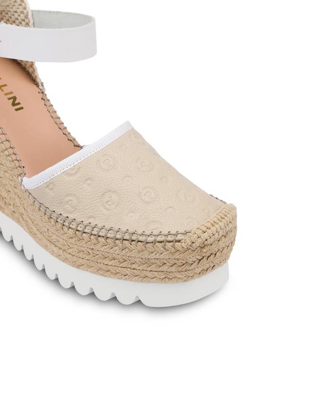 Pollini Sandali Con Zeppa Espadrillas Heritage Logo Embossed Avorio Presa