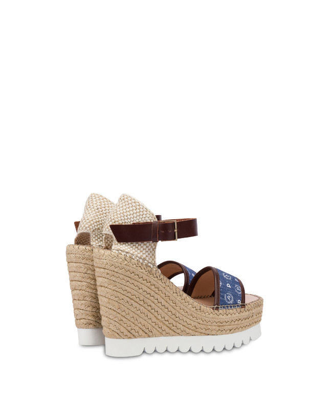 Pollini Sandali Con Zeppa Espadrillas Heritage Denim Jacquard Blu/marrone Sconto