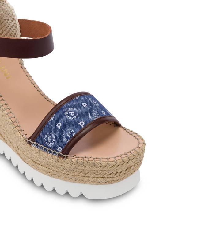Pollini Sandali Con Zeppa Espadrillas Heritage Denim Jacquard Blu/marrone Sconto