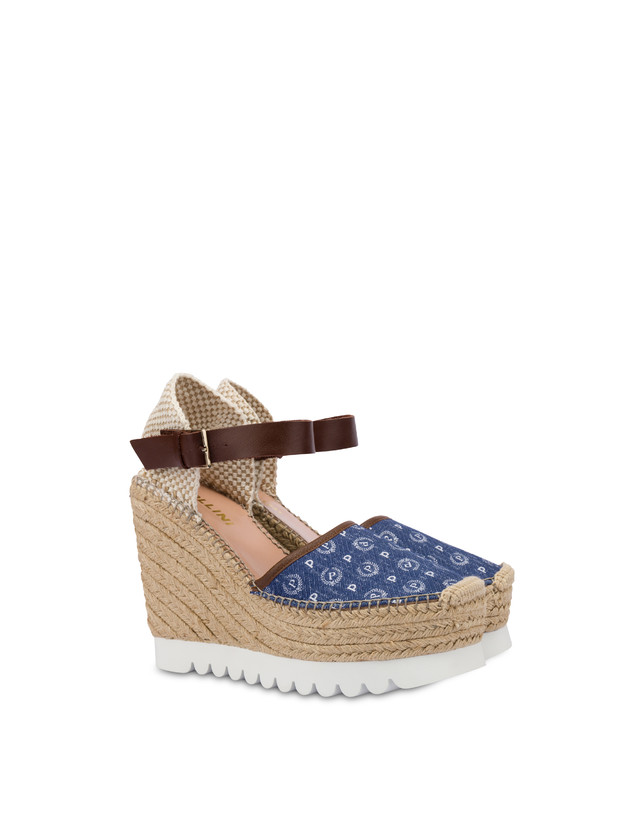 Pollini Sandali Con Zeppa Espadrillas Heritage Denim Jacquard Blu/marrone Offerta