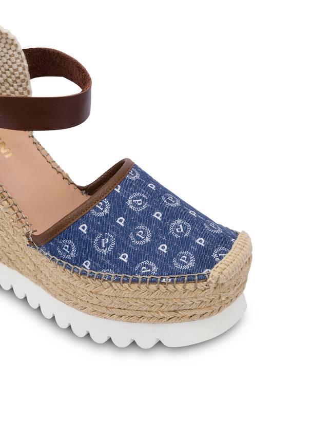 Pollini Sandali Con Zeppa Espadrillas Heritage Denim Jacquard Blu/marrone Offerta