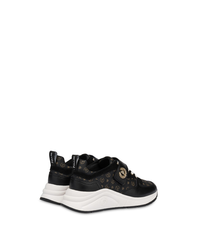 Pollini Sneakers In Vitello E Pvc Logo Heritage Nero/nero Saldi Di Fabbrica