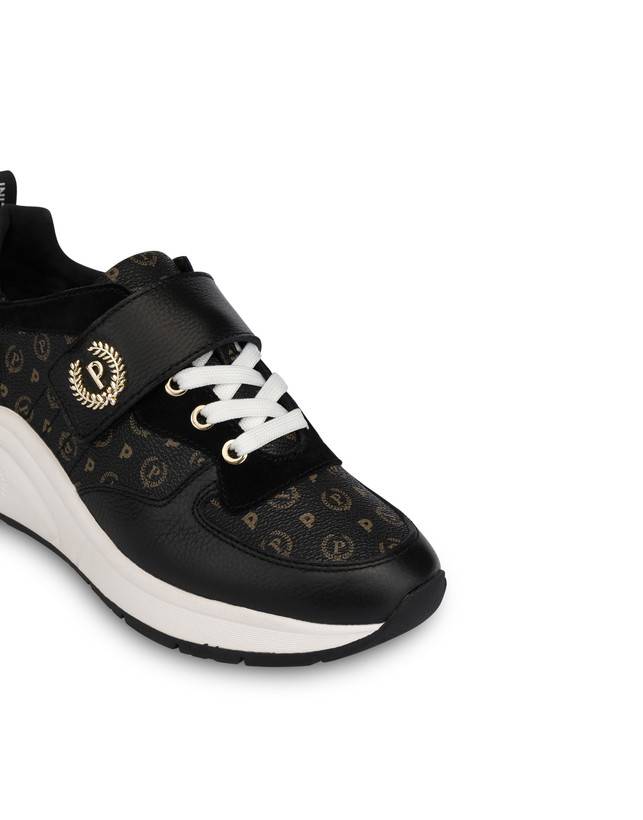 Pollini Sneakers In Vitello E Pvc Logo Heritage Nero/nero Saldi Di Fabbrica