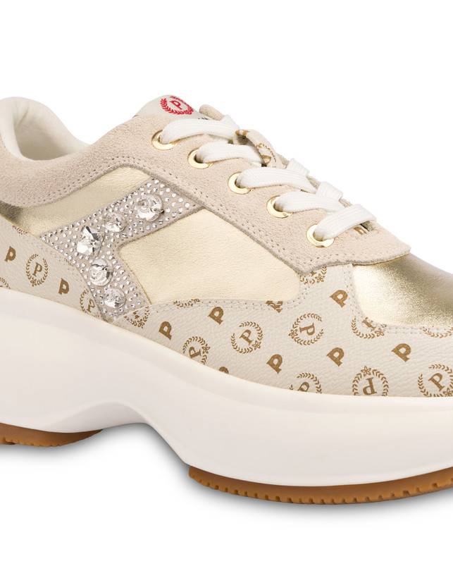 Pollini Sneakers Con Pietre E Strass Forever Avorio/platino I Più Venduti