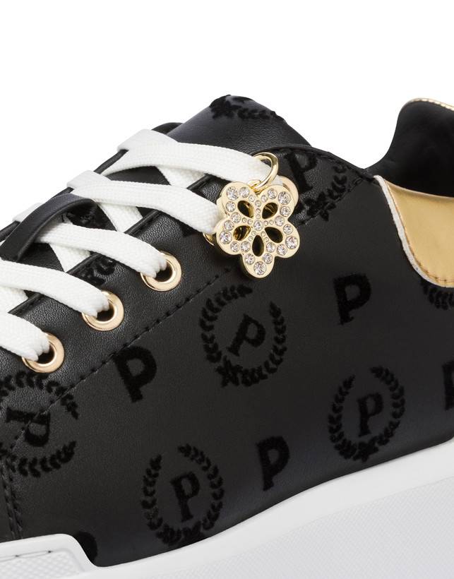 Pollini Sneakers Con Charm Heritage Flock Nero/nero In Saldo