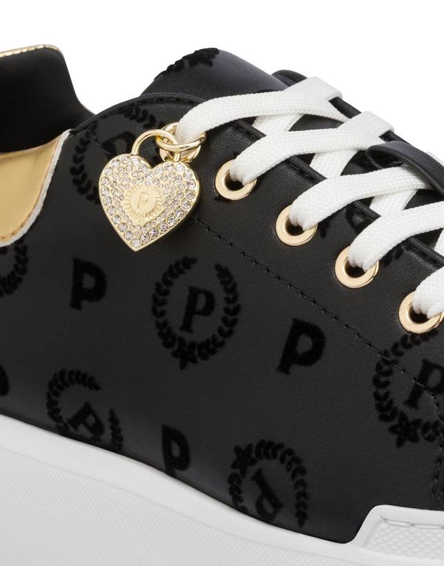 Pollini Sneakers Con Charm Heritage Flock Nero/nero In Saldo