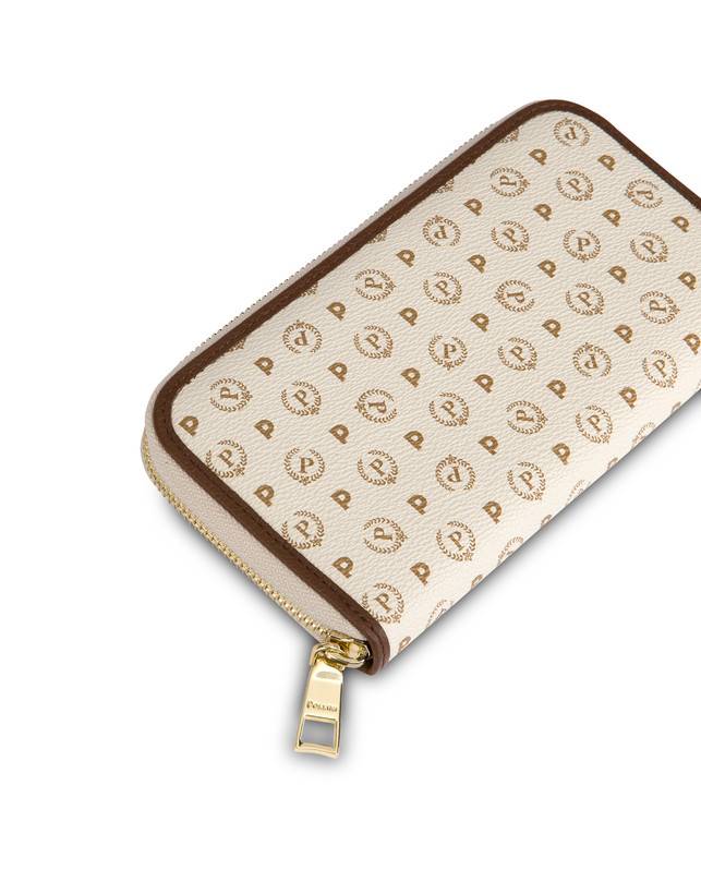 Pollini Portafoglio Zip Around Heritage Logo Classic Avorio/marrone Consegna Veloce