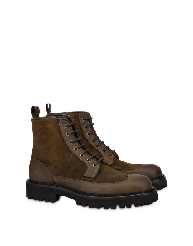 Pollini Combat Boot In Crosta E Vitello Budapest Fango/fango Novità