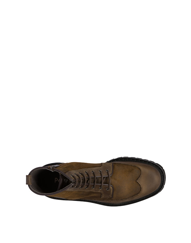 Pollini Combat Boot In Crosta E Vitello Budapest Fango/fango Novità