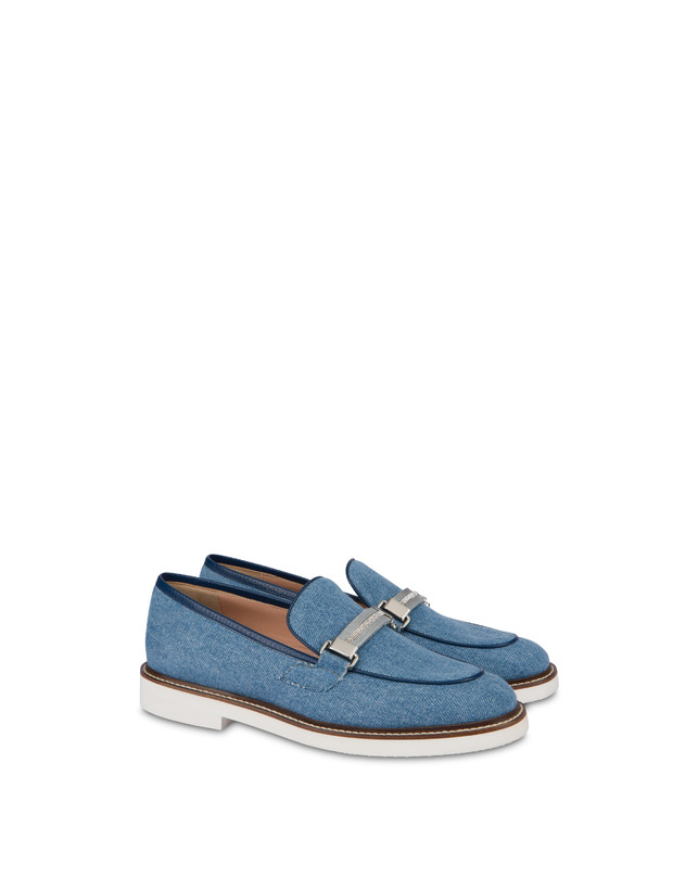 Pollini Mocassini In Tessuto Denim Mannish Denim/navy Saldi
