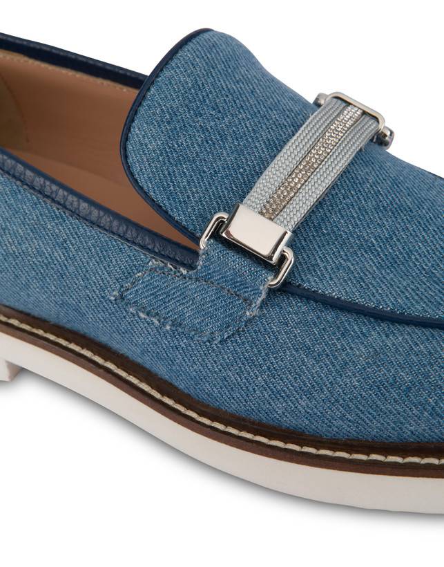 Pollini Mocassini In Tessuto Denim Mannish Denim/navy Saldi