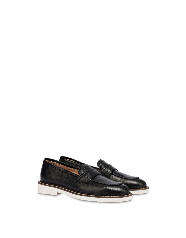 Pollini Mocassini In Vitello Mannish Nero/nero Saldi Di Fabbrica