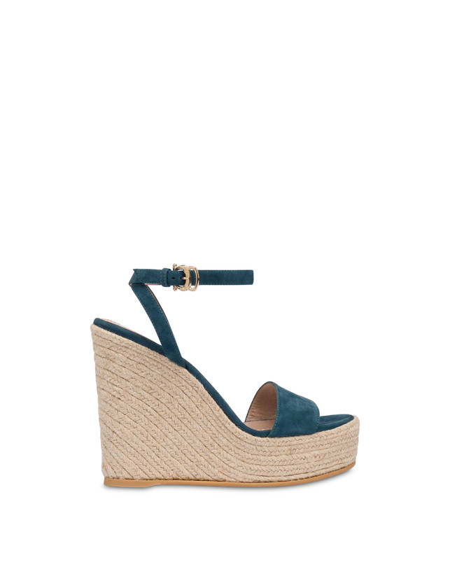 Pollini Sandalo Con Zeppa In Camoscio Playa Pavone
