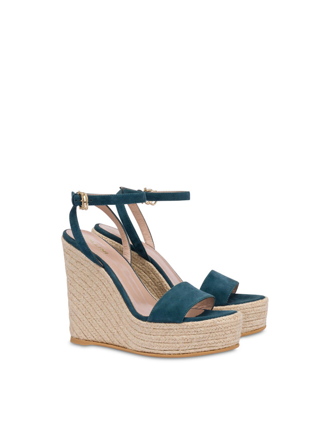 Pollini Sandalo Con Zeppa In Camoscio Playa Pavone Negozio