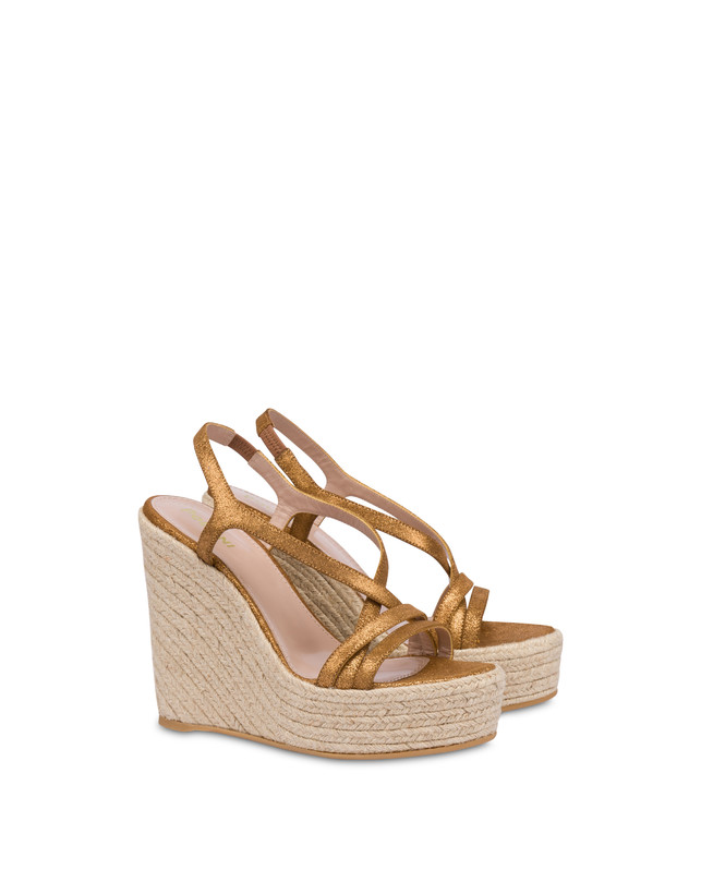 Pollini Sandalo Con Zeppa In Crosta Laminata Playa Oro In Saldo