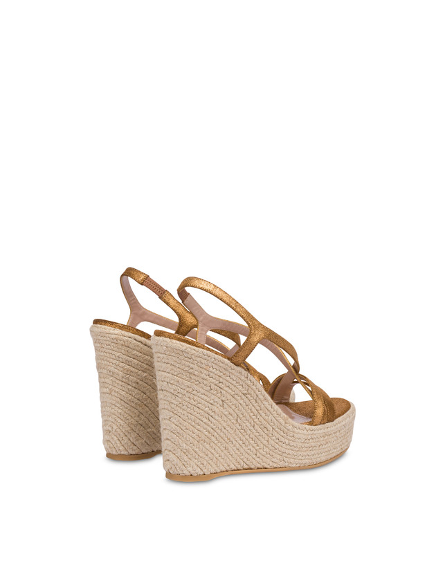 Pollini Sandalo Con Zeppa In Crosta Laminata Playa Oro In Saldo