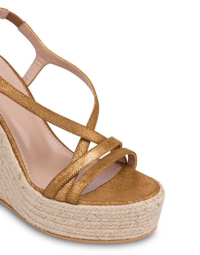 Pollini Sandalo Con Zeppa In Crosta Laminata Playa Oro In Saldo