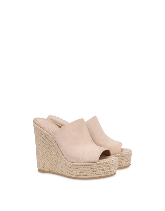 Pollini Mules Con Zeppa In Camoscio Playa Sabbia Nuova