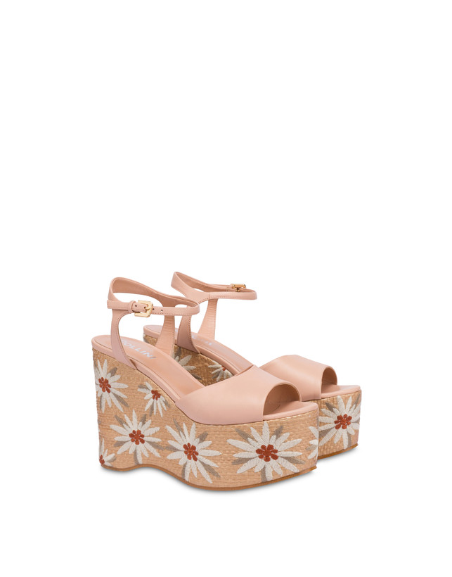 Pollini Sandali Con Zeppa Ricamata Desert Rose Nude/naturale Italy