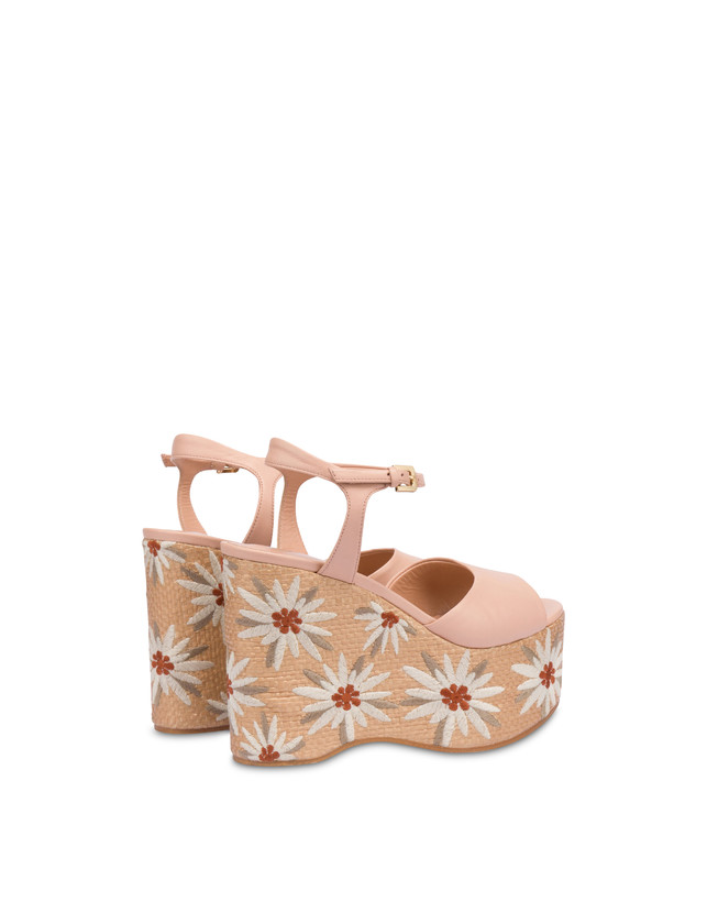 Pollini Sandali Con Zeppa Ricamata Desert Rose Nude/naturale Italy