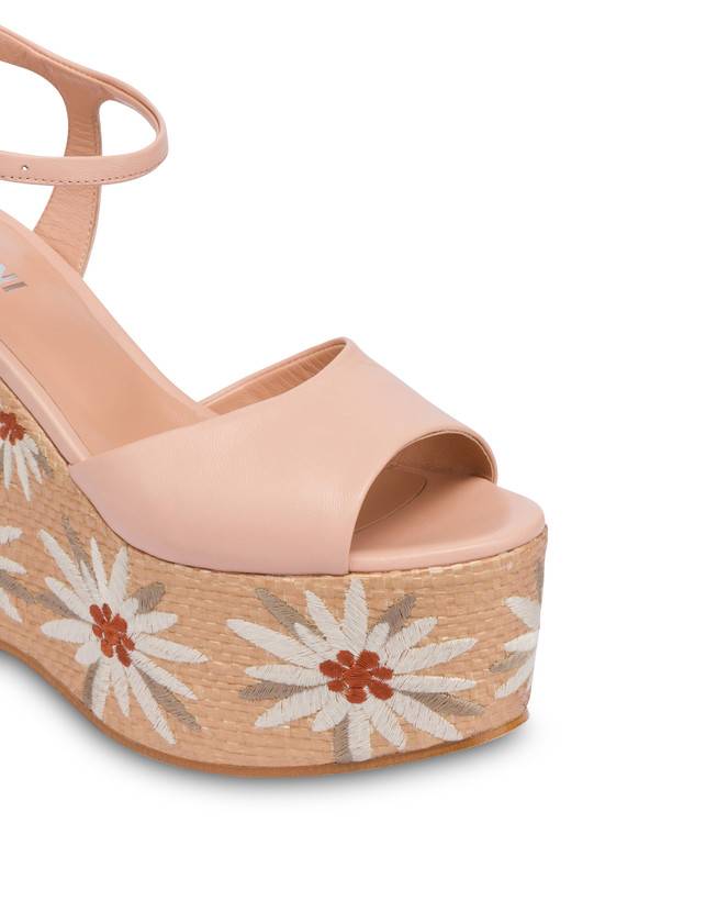 Pollini Sandali Con Zeppa Ricamata Desert Rose Nude/naturale Italy