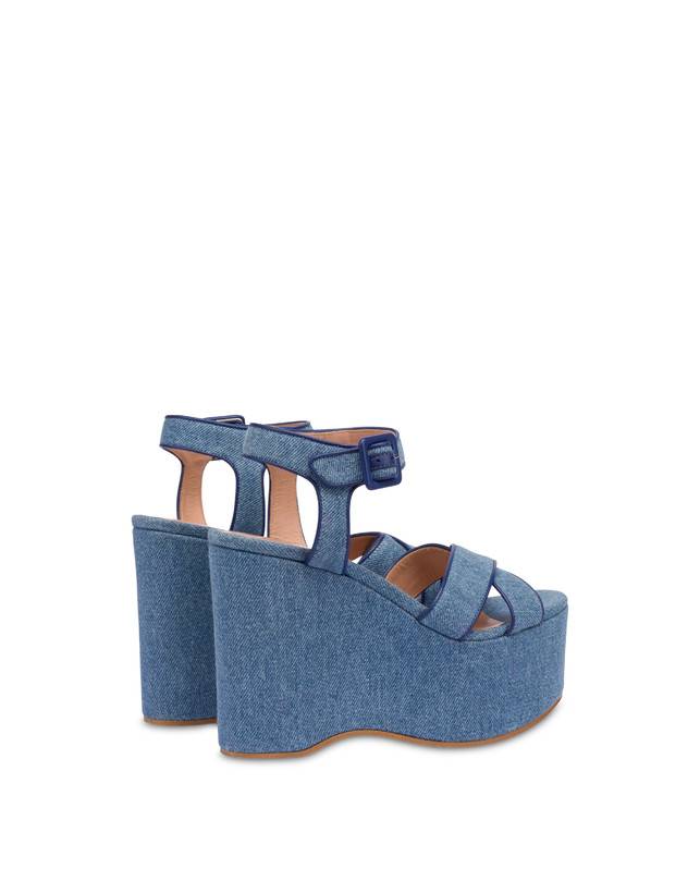 Pollini Sandali In Denim Con Zeppa Capri Denim/navy In Linea