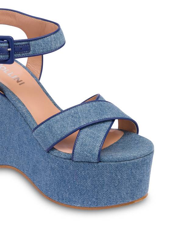 Pollini Sandali In Denim Con Zeppa Capri Denim/navy In Linea