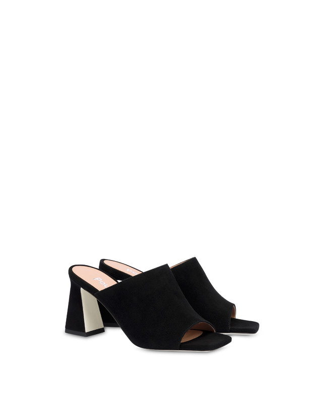 Pollini Mules Con Tacco In Camoscio Nina Nero Pezzi Unici