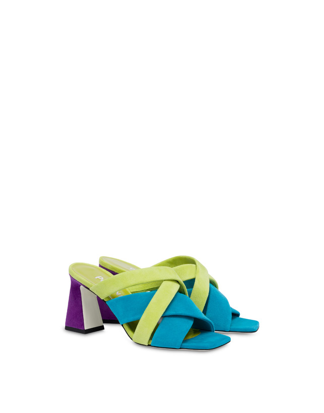Pollini Mules In Camoscio Colour Explosion Pool/apple/iris Qualità Garantita