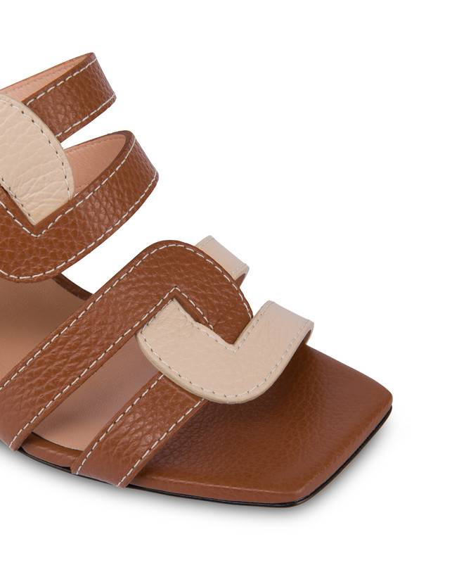 Pollini Mules Con Tacco In Vitello Interlock Wood/sabbia Affare Del Giorno