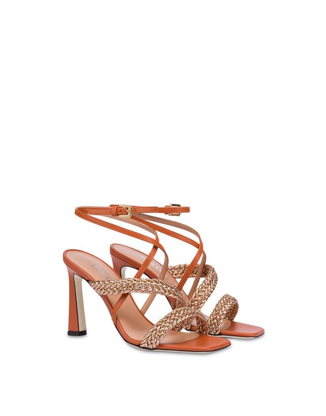Pollini Sandali Alti In Vitello E Specchio Laminato Italian Savoir Faire Rame/wood Sconto