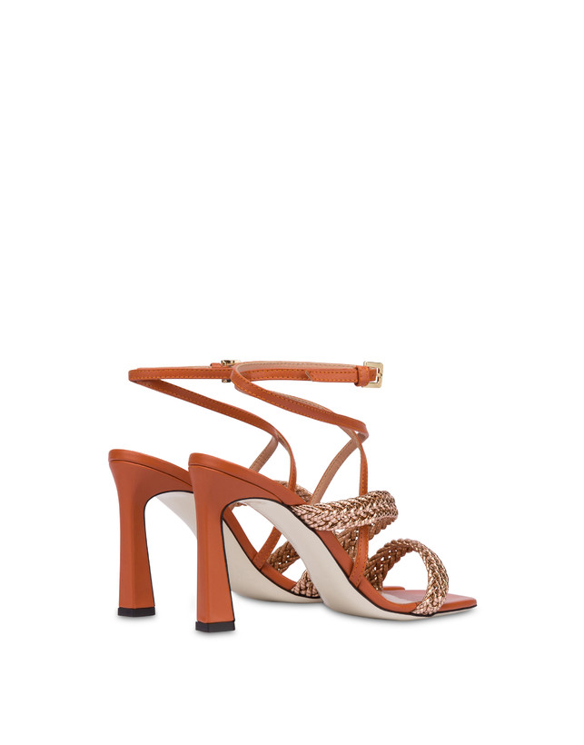 Pollini Sandali Alti In Vitello E Specchio Laminato Italian Savoir Faire Rame/wood Sconto