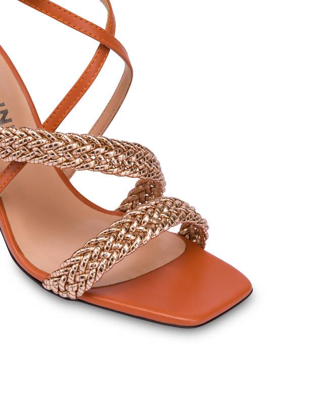 Pollini Sandali Alti In Vitello E Specchio Laminato Italian Savoir Faire Rame/wood Sconto