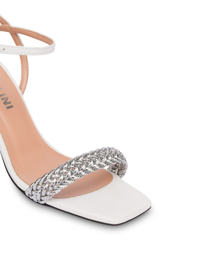 Pollini Sandali In Vitello E Specchio Laminato Italian Savoir Faire Argento/bianco In Vendita