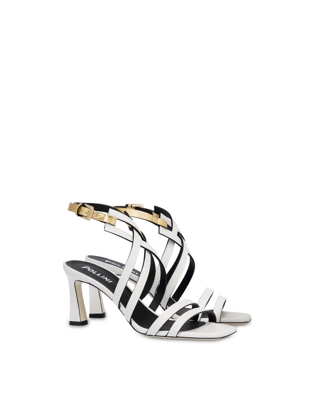 Pollini Sandali In Vitello E Nappa Laminata Incontri Bianco/oro Saldi