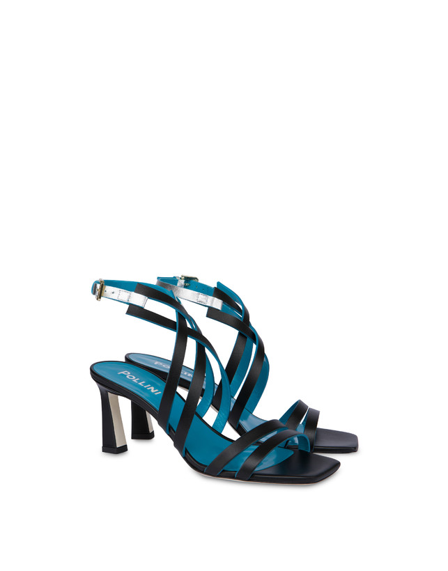 Pollini Sandali In Vitello E Nappa Laminata Incontri Nero/argento Offerte
