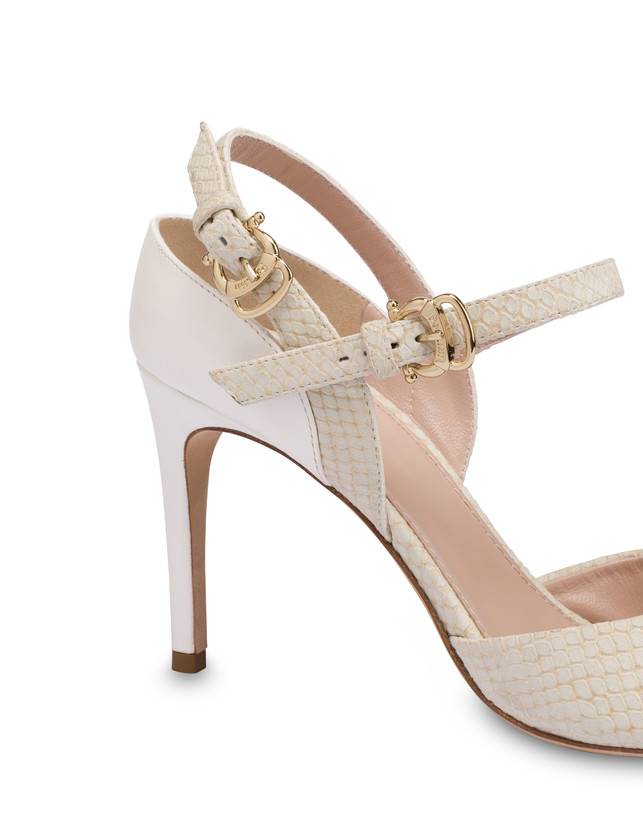 Pollini Slingback In Vacchetta E Nabuk Stampa Pitone Vertigo Gesso/bianco Vendita Economica