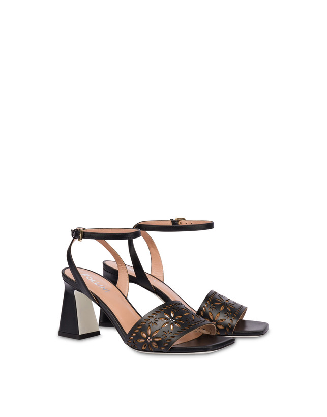 Pollini Sandali In Vitello Con Intagli Desert Rose Nero Promozione