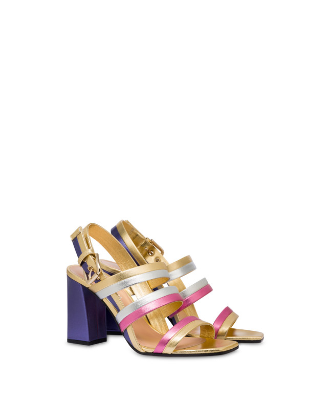 Pollini Sandali In Nappa Laminata Rainbow Oro/peonia/argento/iris Spedizione Gratuita