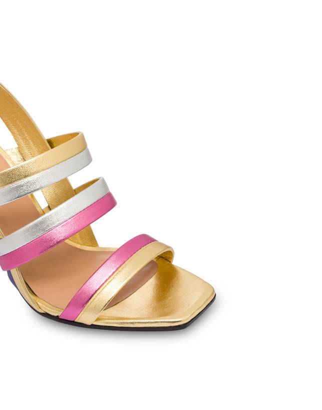 Pollini Sandali In Nappa Laminata Rainbow Oro/peonia/argento/iris Spedizione Gratuita