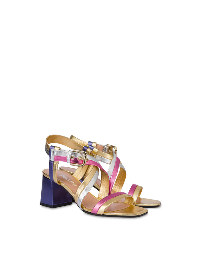 Pollini Sandali In Nappa Laminata Rainbow Oro/peonia/argento/iris Pezzi Unici