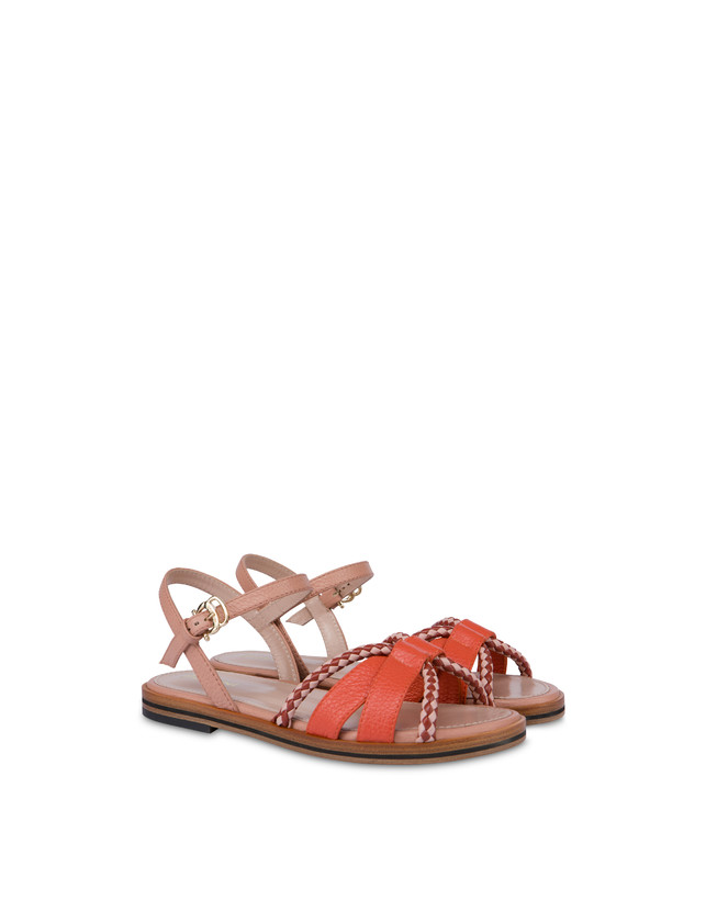 Pollini Sandali Flat In Vitello Bicolor Interlude Cannella/nude Shopping Online